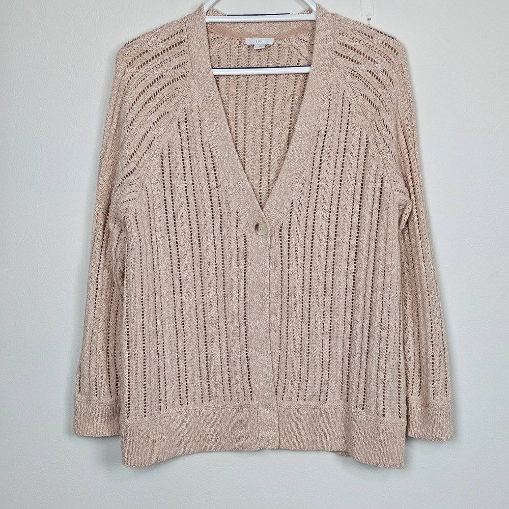 J. Jill Cardigan Womens Petite Small Pink Pointelle Knit Single Button V-Neck